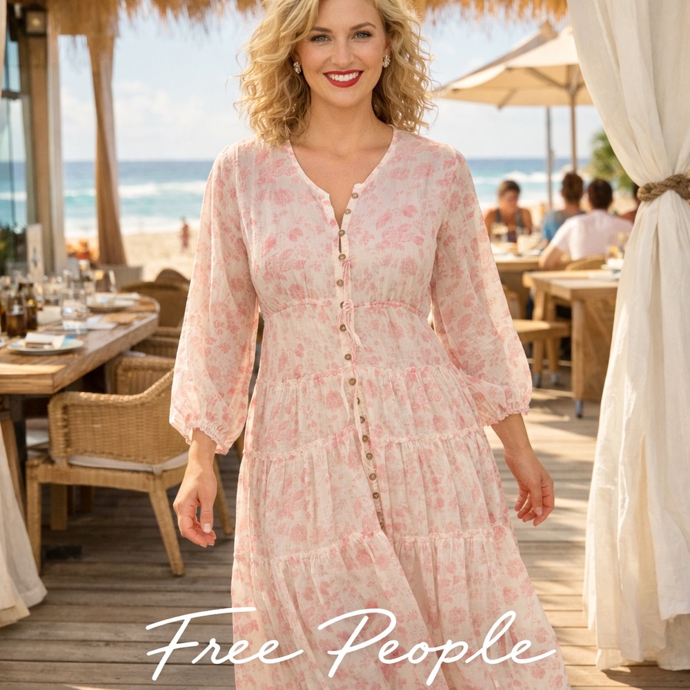 🌸Free People Blush Floral Button-Down Dress NWT cottagecore Boho Chic resort